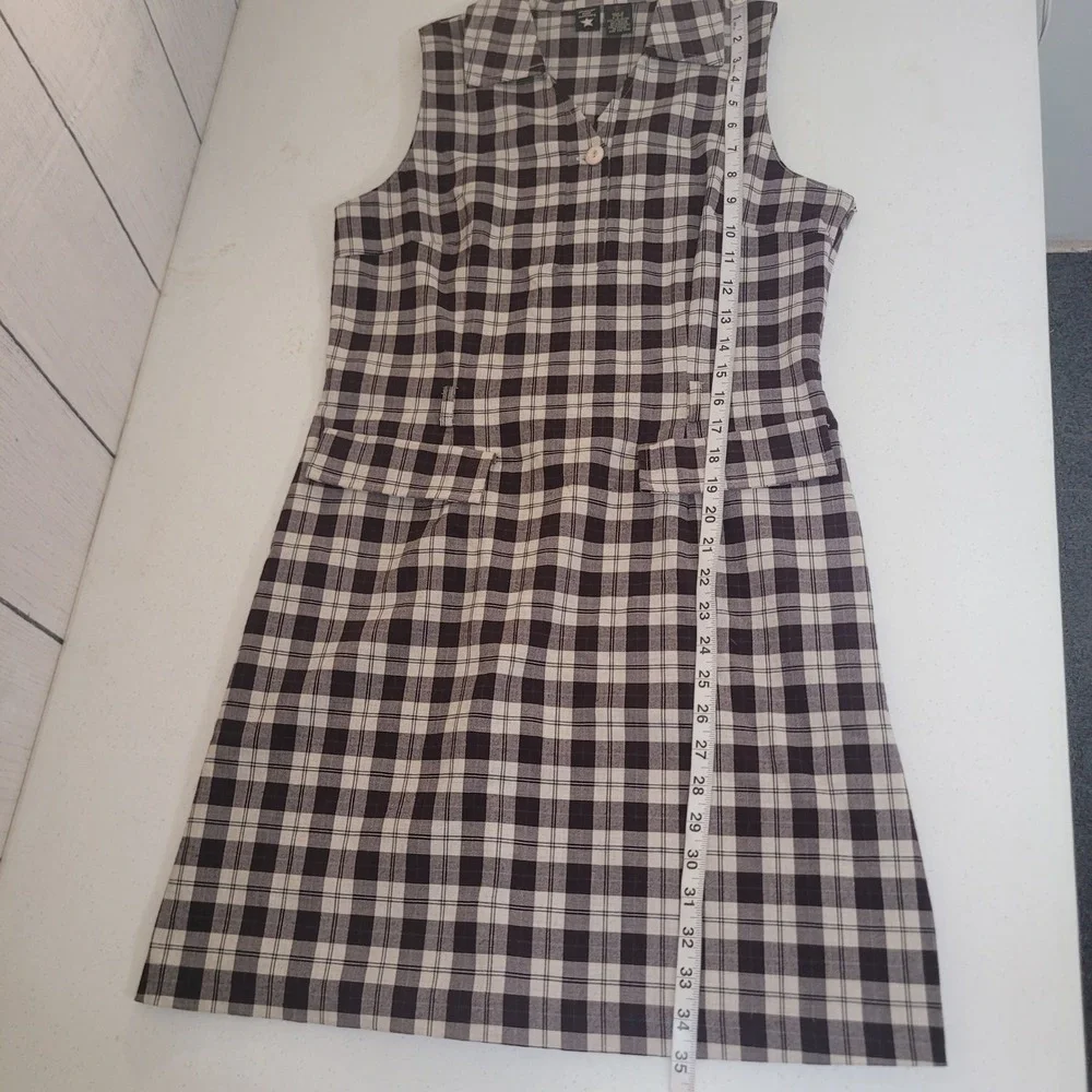 American Eagle 6 Plaid Shift Dress Womens Black White Sleeveless 90s Y2K Vintage